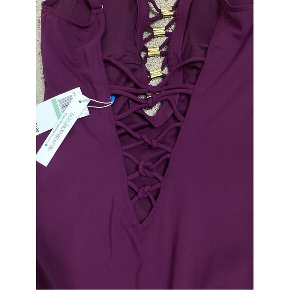New. Bleu Rod Beattie plum lace up swimsuit. Size 8. Retails $119 - Picture 6 of 7